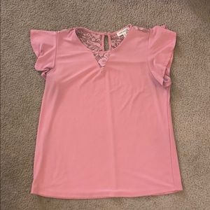 Pink Blouse With Ruffled Short Sleeves
